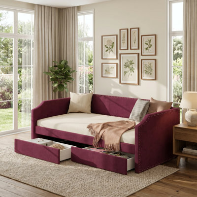 Twin Velvet Upholstered Daybed with Storage Drawers - Convertible Sofa Bed for Small Spaces, Guest Rooms, and Kids' Rooms