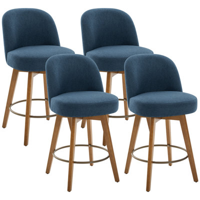 26" 4PCS Swivel Upholstered Counter Stool With Solid Wood Frame And Mid Back