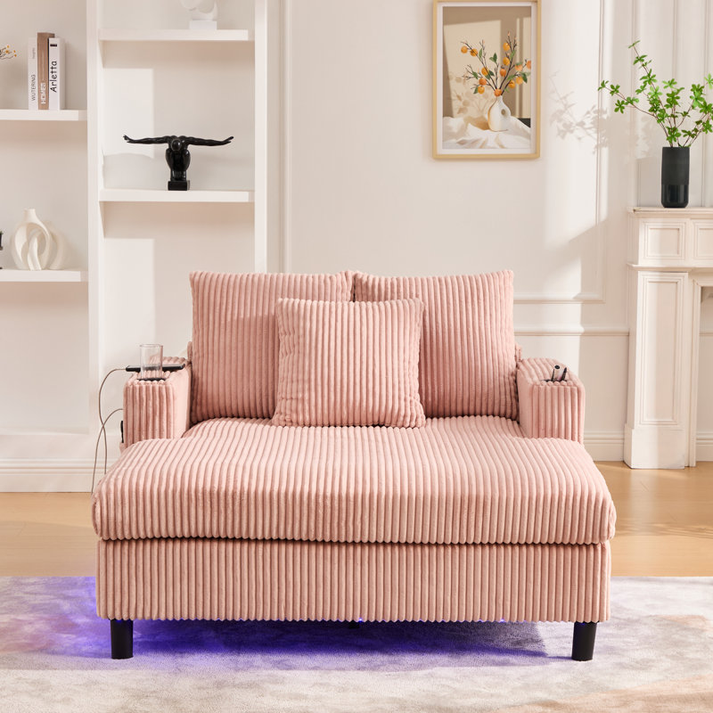   Canapé inclinable moderne en velours côtelé surdimensionné avec assise profonde, 3 coussins, charge USB, bande lumineuse à DEL RVB, porte-gobelet, poche latérale - convient au salon et à la chambre à coucher