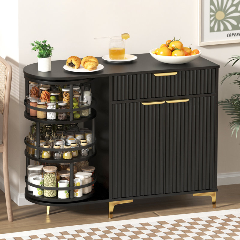Buffet noir avec support à épices rotatif, tiroir et armoire