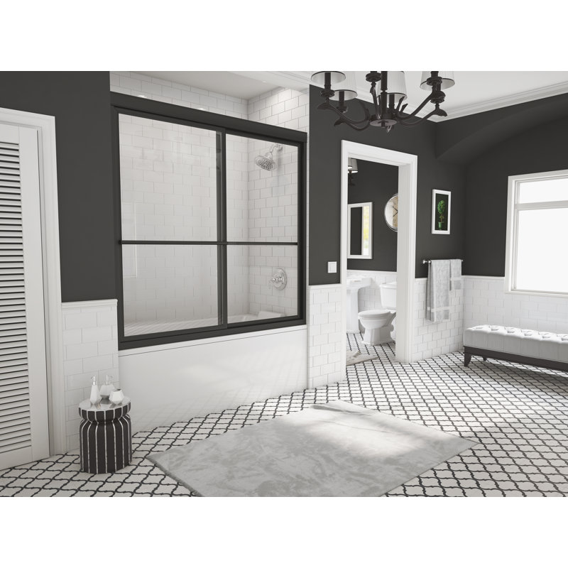 Newport Series Framed - W x 55'' H Sliding Door Framed Tub Door with, Clear, Matte Black