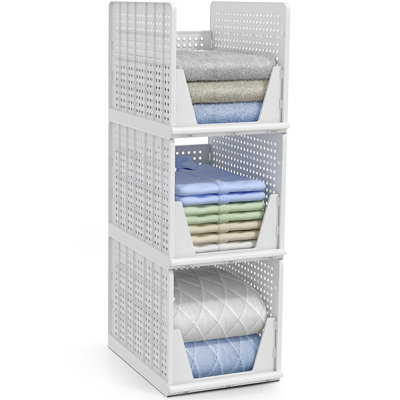 Sorbus 3 Pack Folding Shelf Organizer - Stackable Closet Shelf Organizer Baskets for Clothes, Closet, Bathroom, Kitchen, Garage - Easy Access Open Front Design Under Shelf Organizer, Extra Large