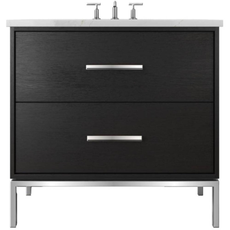 Rift White Oak Two-Drawer Single Bath Vanity, 30", Classic Black, Polished Chrome