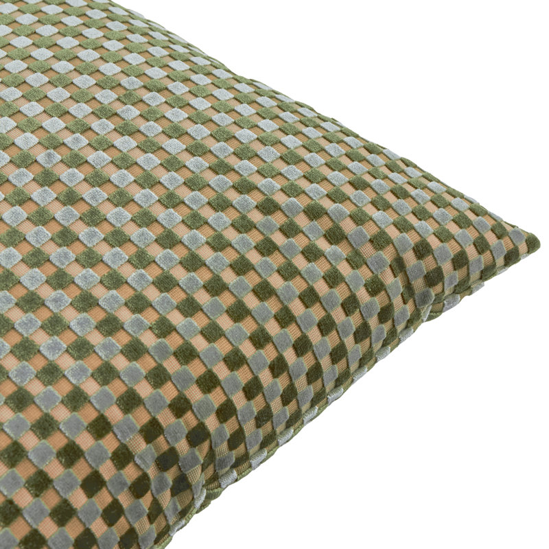 Checkered Blue Square Throw Cushion Cover, Green Plaid