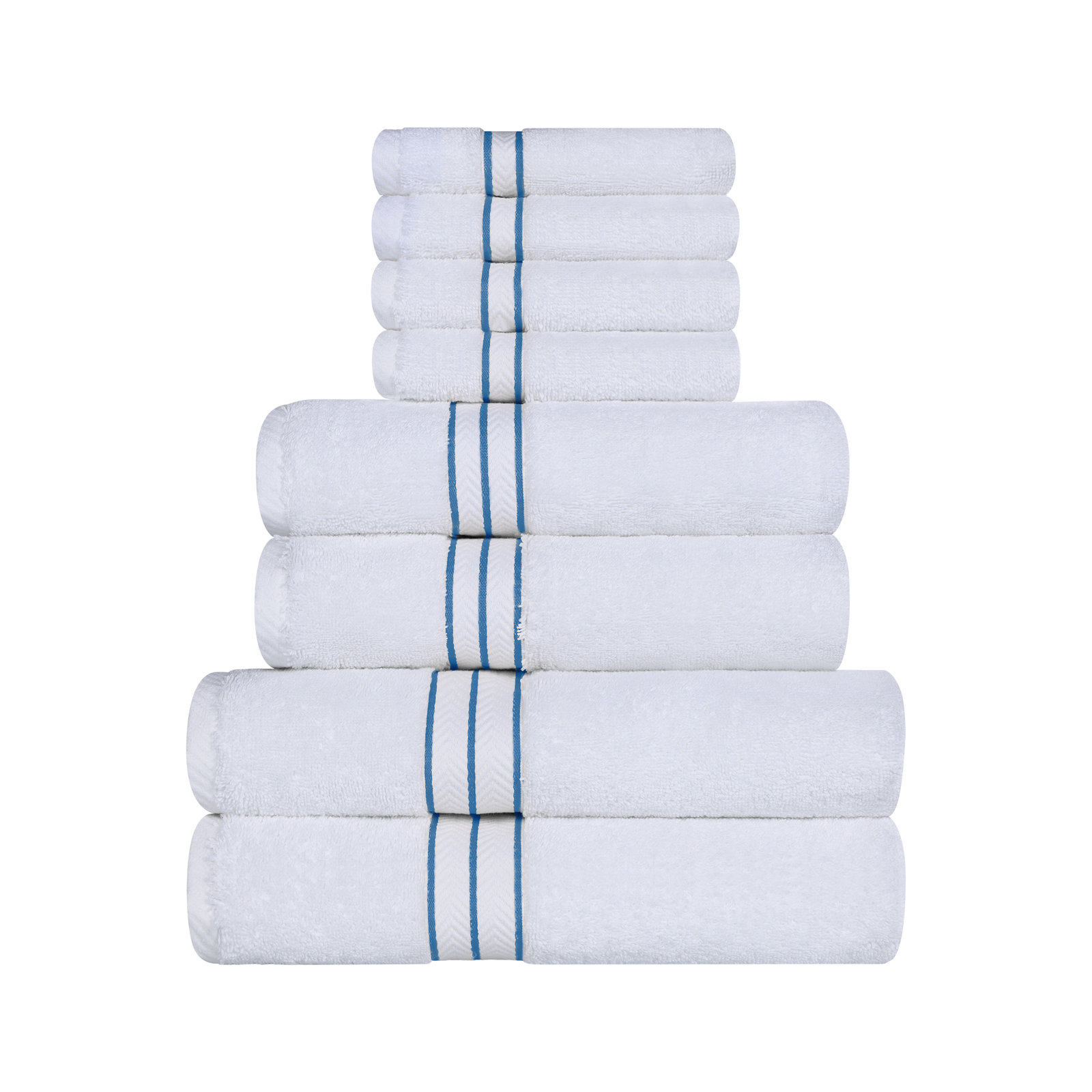 Josann Turkish Cotton Ultra-Plush Solid 8 Piece Highly Absorbent Heavyweight Towel Set, Light Blue