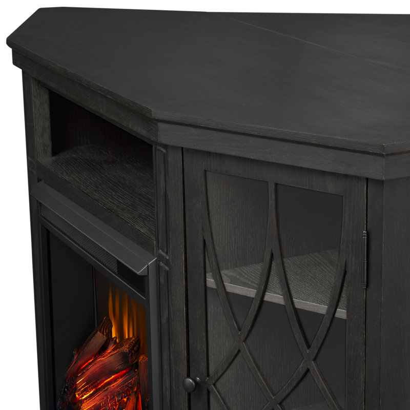 Lynette 56'' TV Stand with Fireplace, Dark Gray