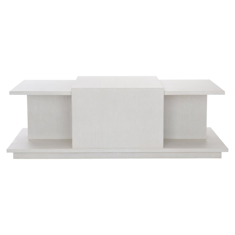 Transitional White Solid Oak Rectangular Coffee Table with Storage