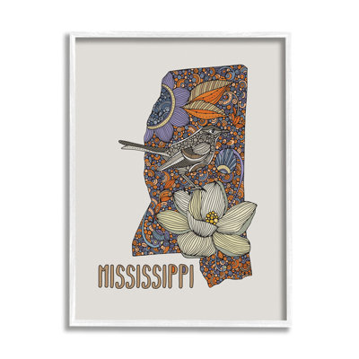 " Detailed Mississippi Bird And Flower Pattern Design " by Valentina Harper