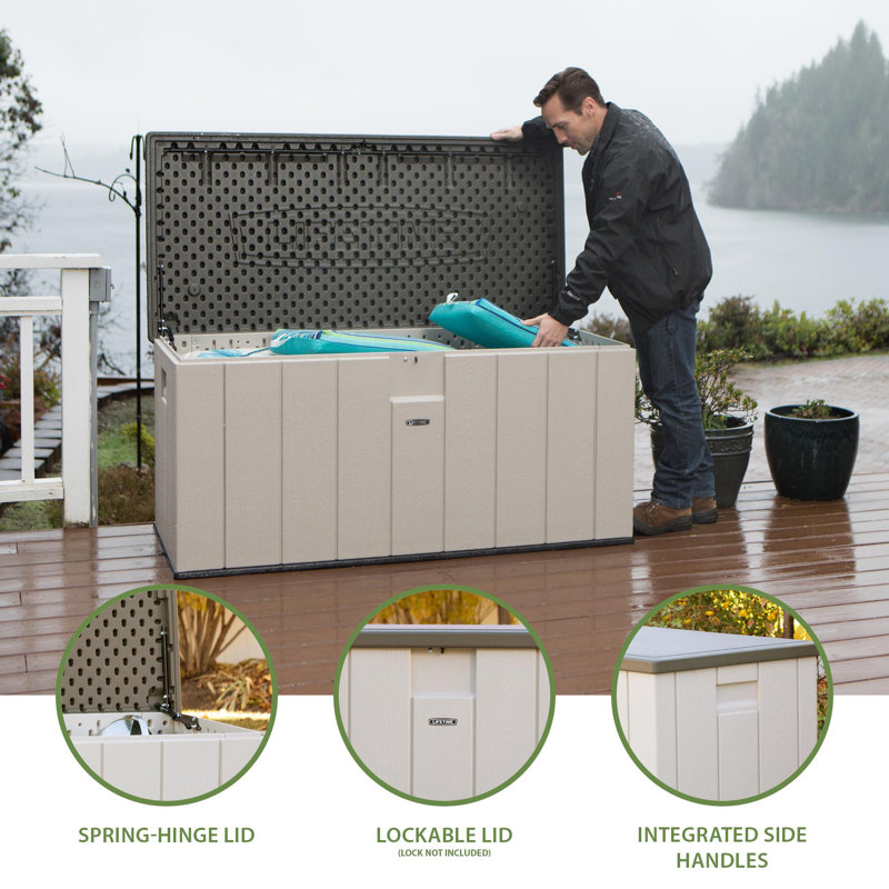 Lifetime 59.3 " W 150 Gallons Water Resistant Plastic Lockable Deck Box in Tan