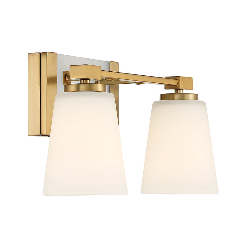Warm Brass 2-Light Vanity with White Opal Glass Shades