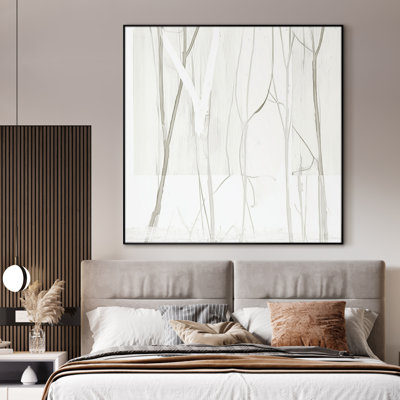 Très grand imprimé mural sur tissu - Branches botaniques blanches minimalistes pour salon ou chambre à coucher - «Assemblage requis du cadre (cadre non fini)»