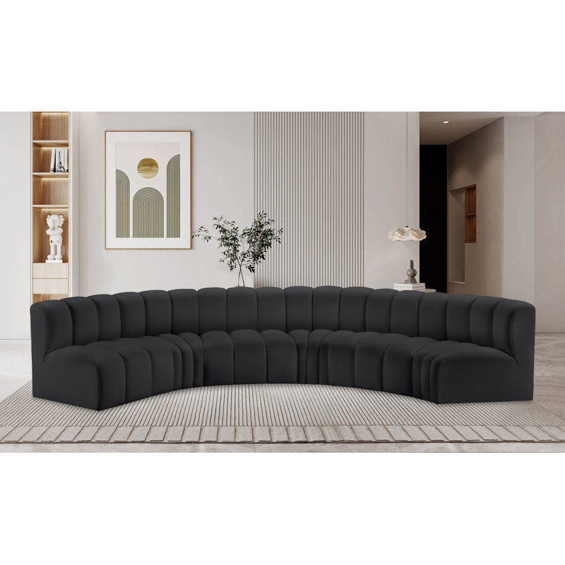 Hufeza 151'' Upholstered Sofa, Black Vegan Leather