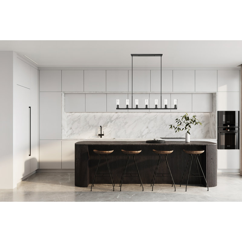 Matte Black 7-Light Linear Chandelier with Tapered Glass Shades