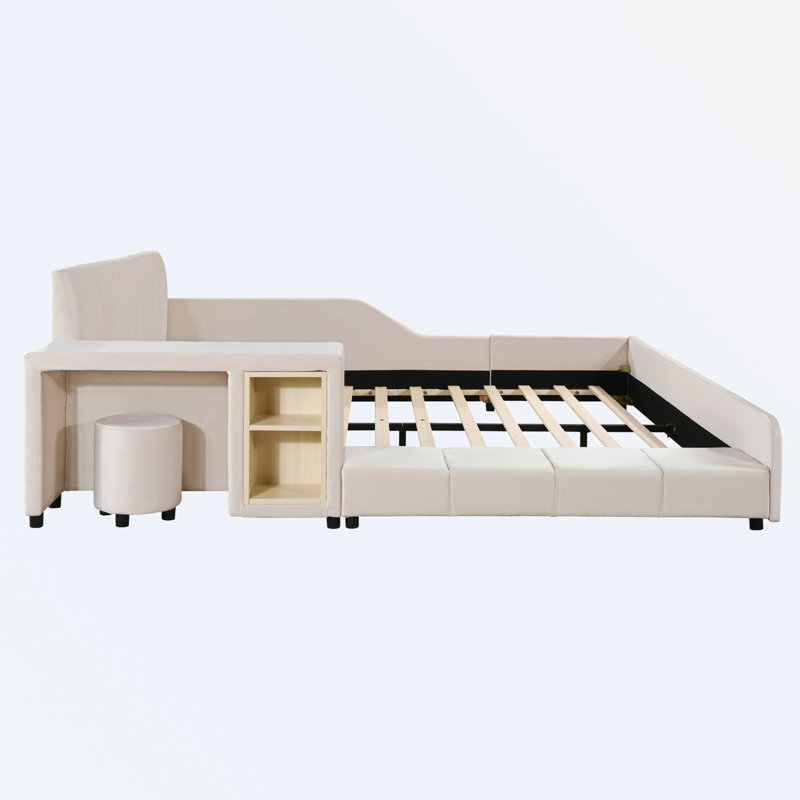 Lit plateforme tapissier Laven, Beige