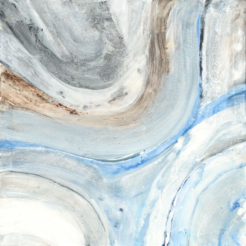 Rivière qui coule à travers elle, impressionniste, bleu, gris, argent, bleu sarcelle, cyan, brun, blanc