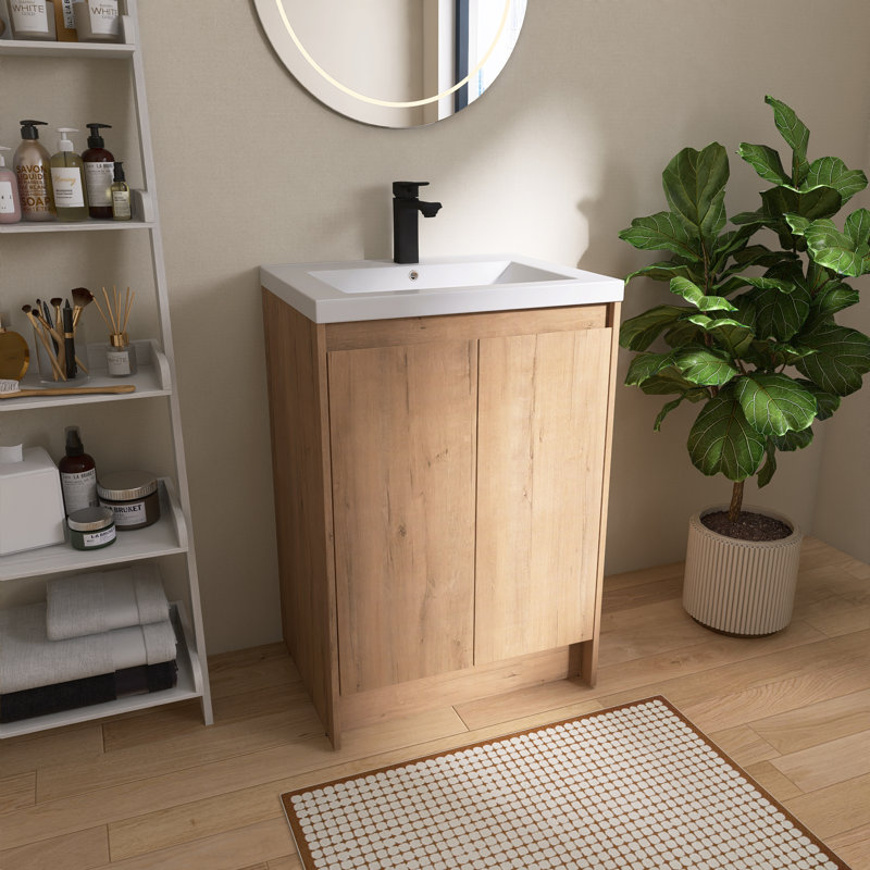  Vowar 24" Freestanding Bathroom Vanity with Resin Sink,2 Soft-Close doors,Adjustable Shelf