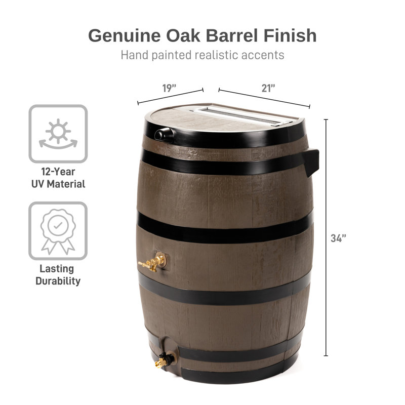 RTS Home Accents 50 Gallon Eco Rain Barrel, Tan, Brass