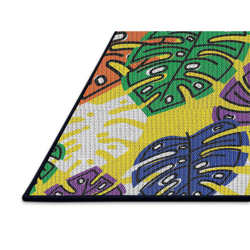 Tapis jaune/bleu/vert à motifs, Rectangle 2 pi x 5 pi