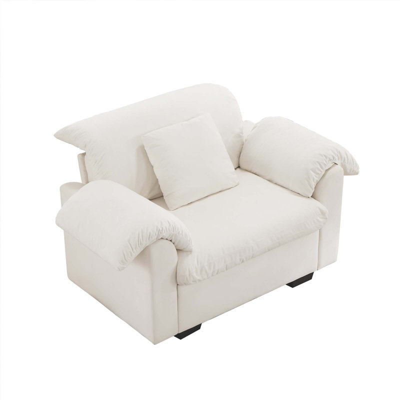 Fauteuil de rangement moderne en velours avec coussins et dossier moelleux, Blanc