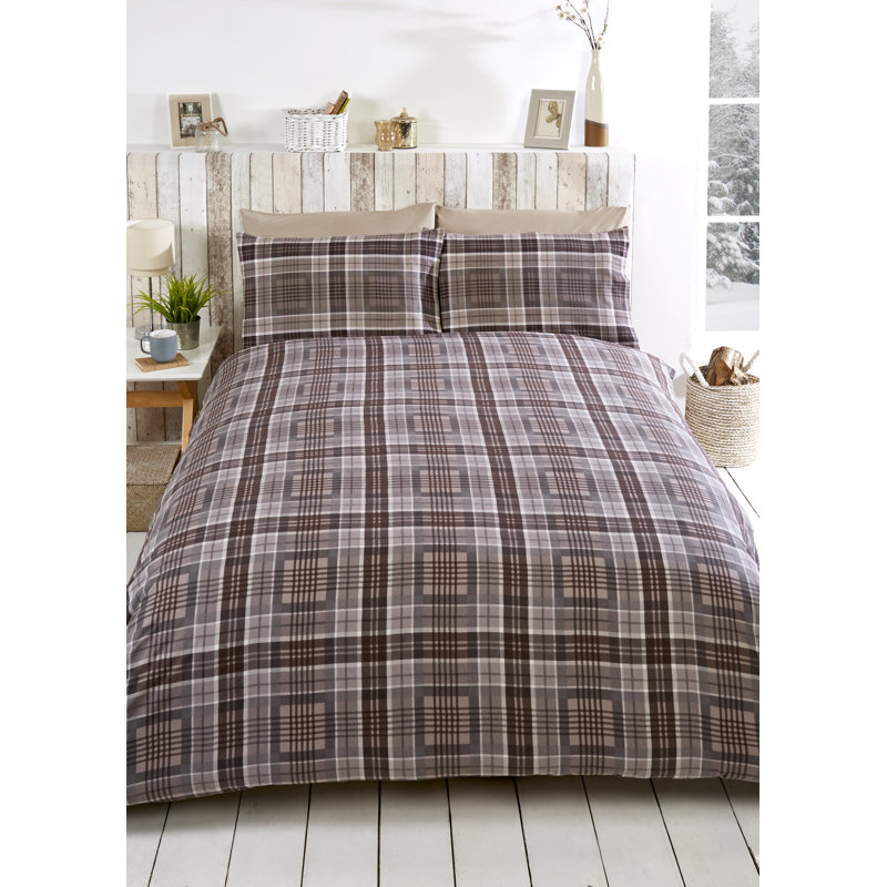 Bebingt Cotton Tartan Bedding with Pillowcases, Brown