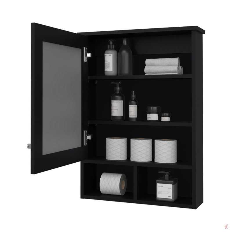 Pharmacie avec porte et miroir inclus, Noir, noir, noir, noir