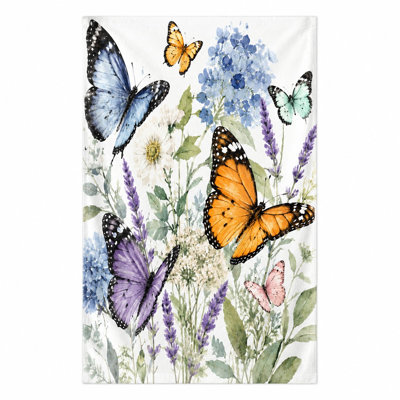 Serviette de plage florale 1Pcs, avec des papillons aquarelles et des fleurs en fleurs. Parfait pour la natation, les voyages, les activités de plein air, unisexes.