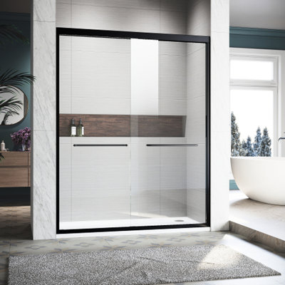 72 In. H 56 - 60 W Sliding Shower Door Adjustable Thick Clear Tempered Glass 304 Stainless Steel Handles Stain And Quick Assembly Semi Width Height Rust Design