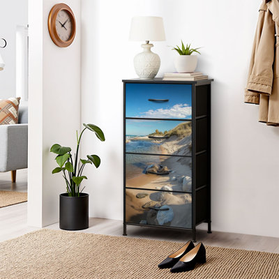 4 Drawer Dresser for Bedroom, Narrow Chest of Drawers, Wooden Top and Study Iron Frame 18"x37.5"-(WxH)