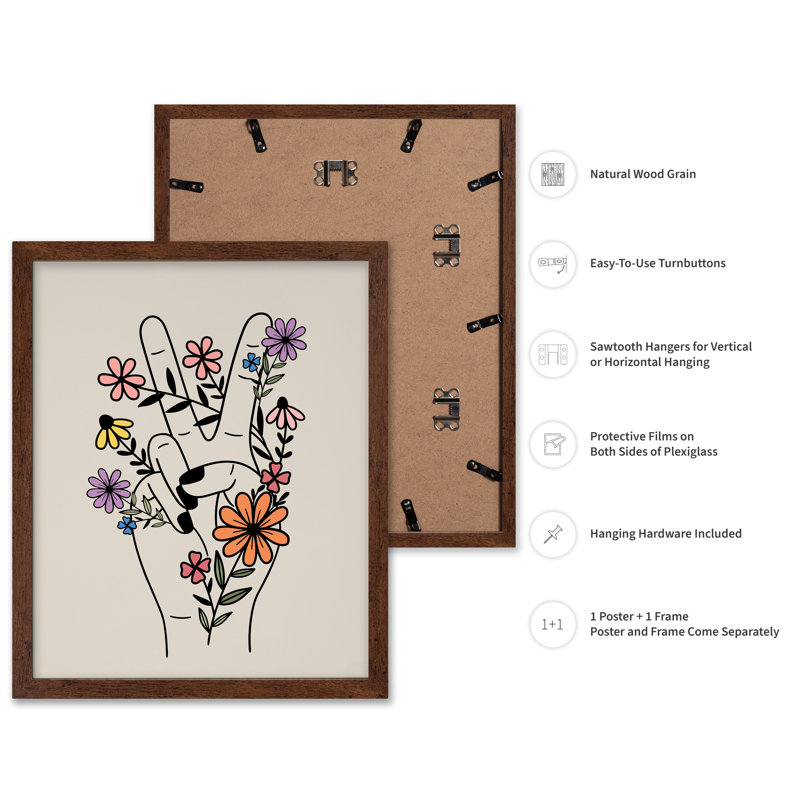 Main de la paix, 12"H x 16"W, Poster, Brown Framed