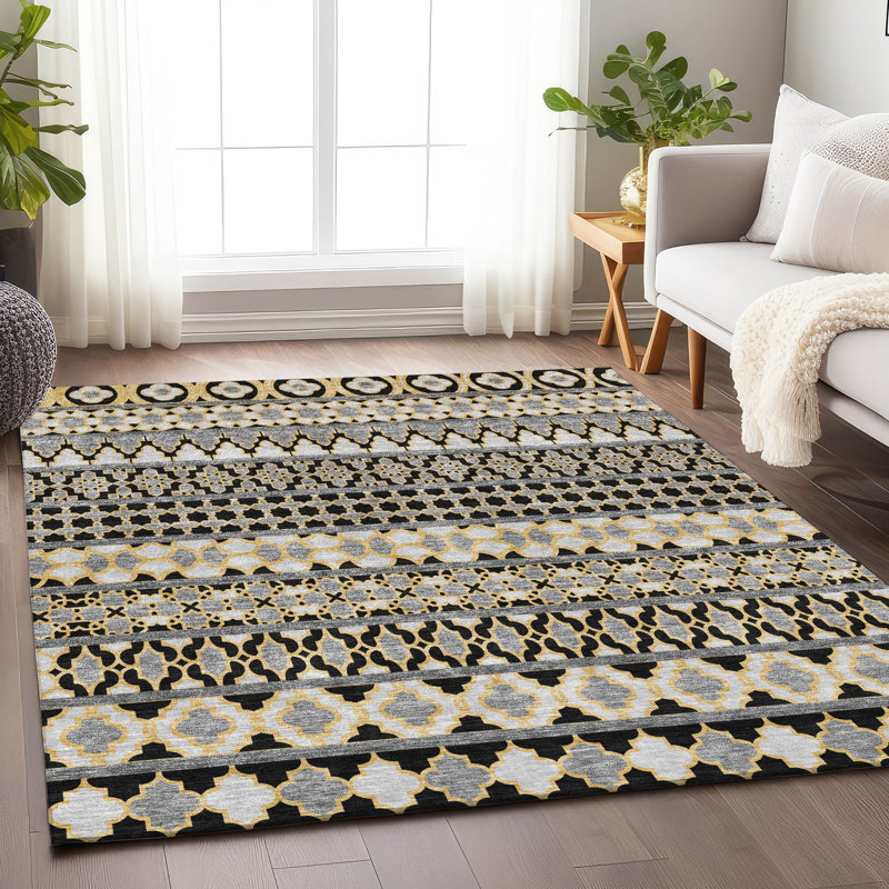 Premium Machine Washable Prisco Charcoal Rug, Rectangle 10' x 14'