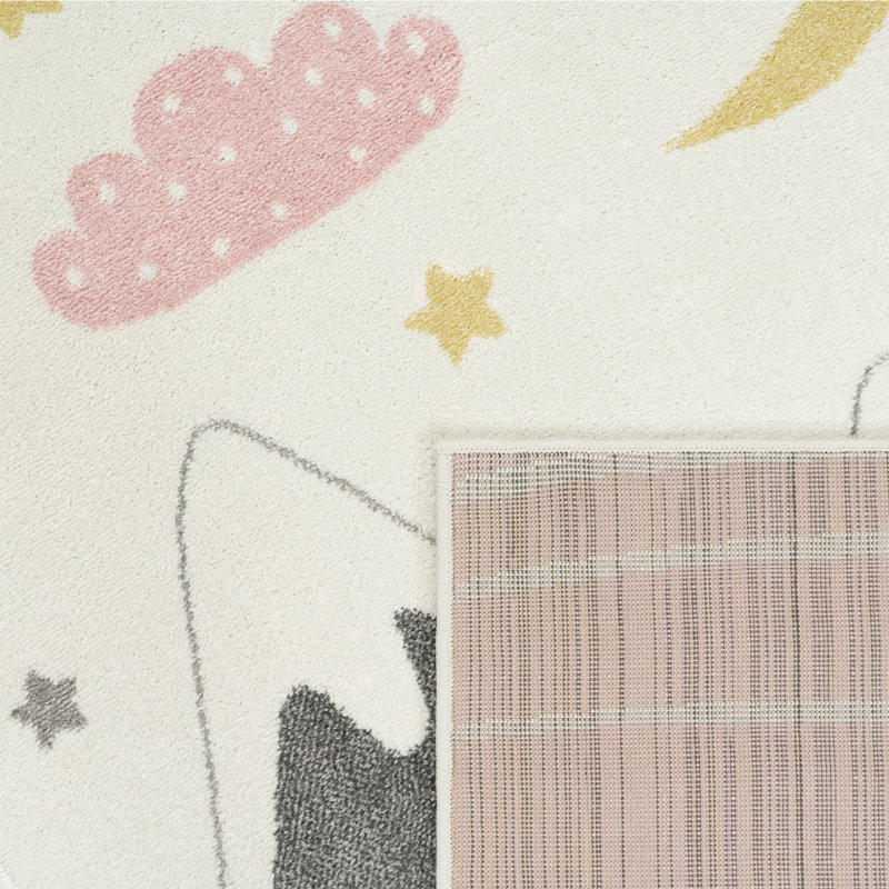 Tapis en polypropylène tissé à la machine, Rectangle 3 pi 11 po x 5 pi 3 po, Gris / rose / crème