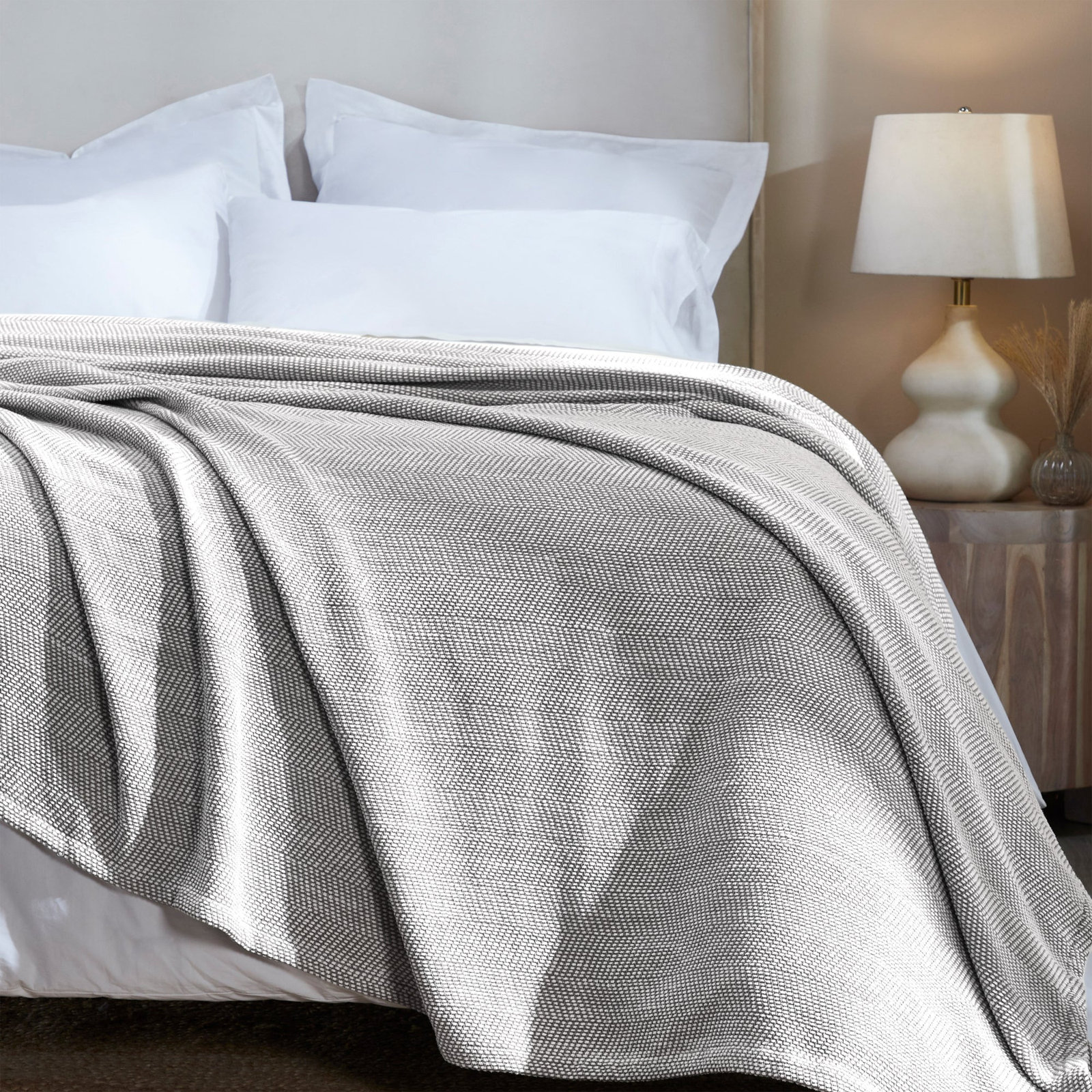 Cotton Woven Throw Blanket, California King, Charcoal
