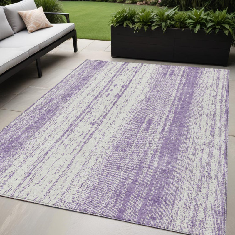 Tapis intérieur lavable rayé mauve et ivoire 5 pi x 8 pi