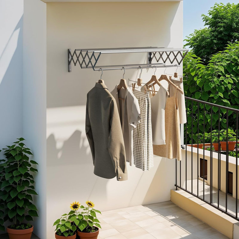Foldable Clothes Airer Wall Mounted, Silver