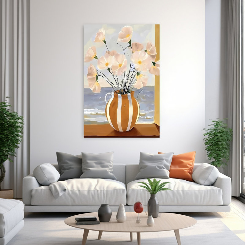 Coastal Window Blooms Modern Rustic Serene Coastal, art mural, H 60 po x l 40 po