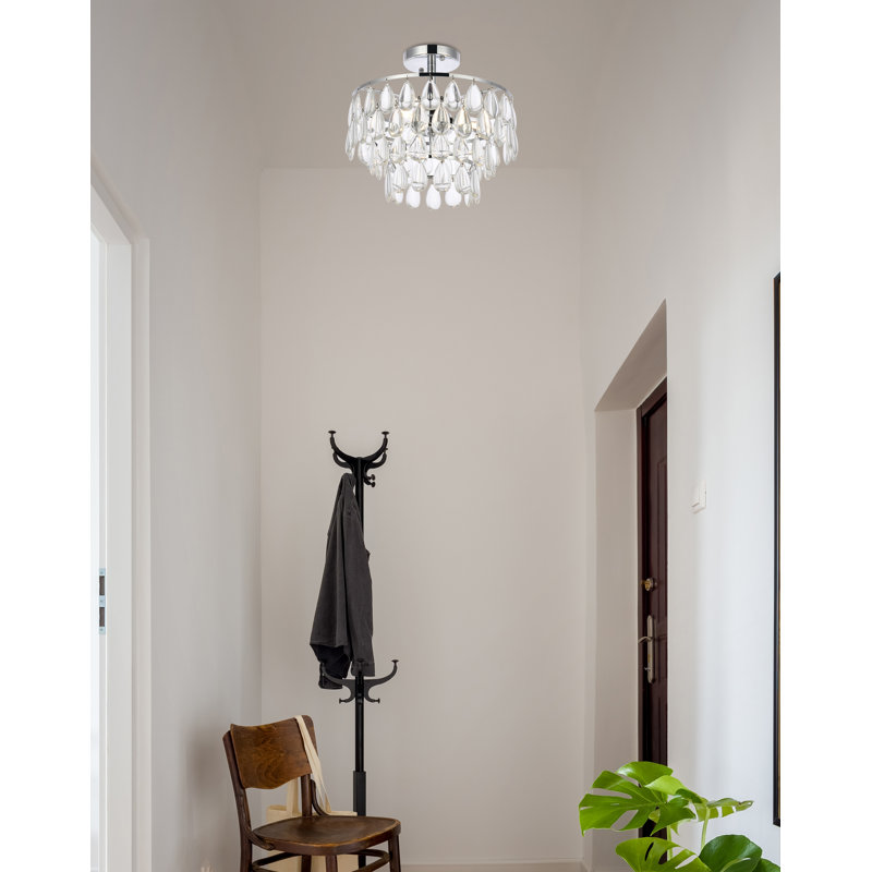 Stiner 3-Light Crystal Tiered Flush Mount, Chrome, 12" H x 14" W x 14" D