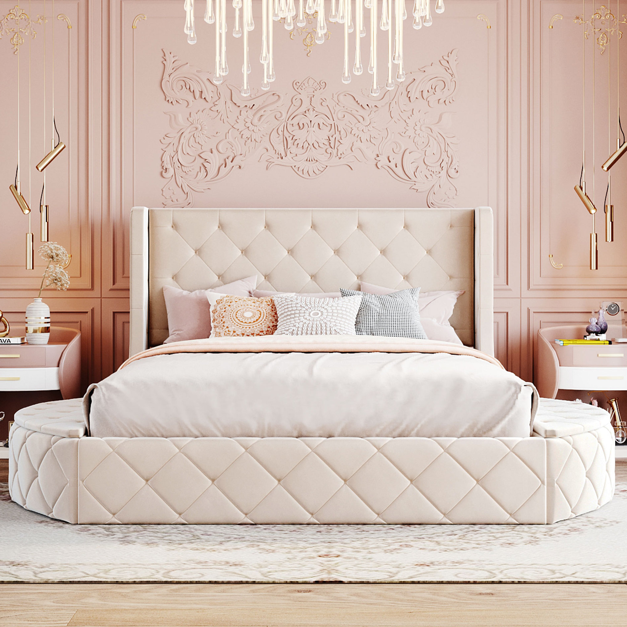 Queen headboard store with side storage