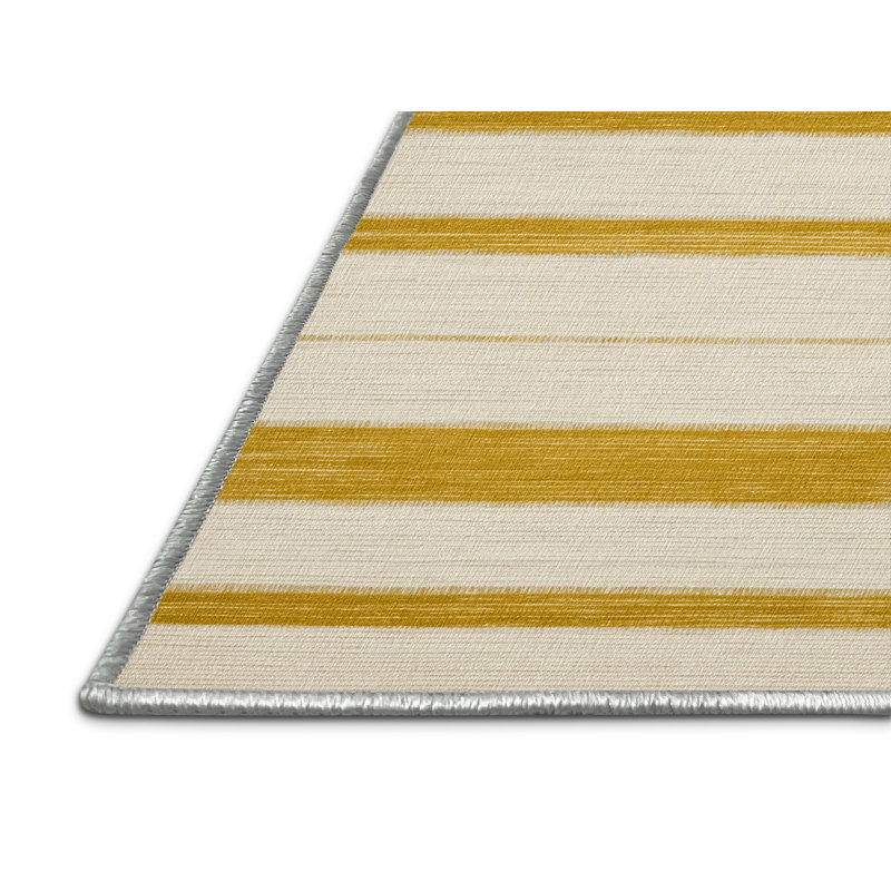 Tapis beige à rayures horizontales lavable à la machine, Rectangulaire 7 pi x 10 pi