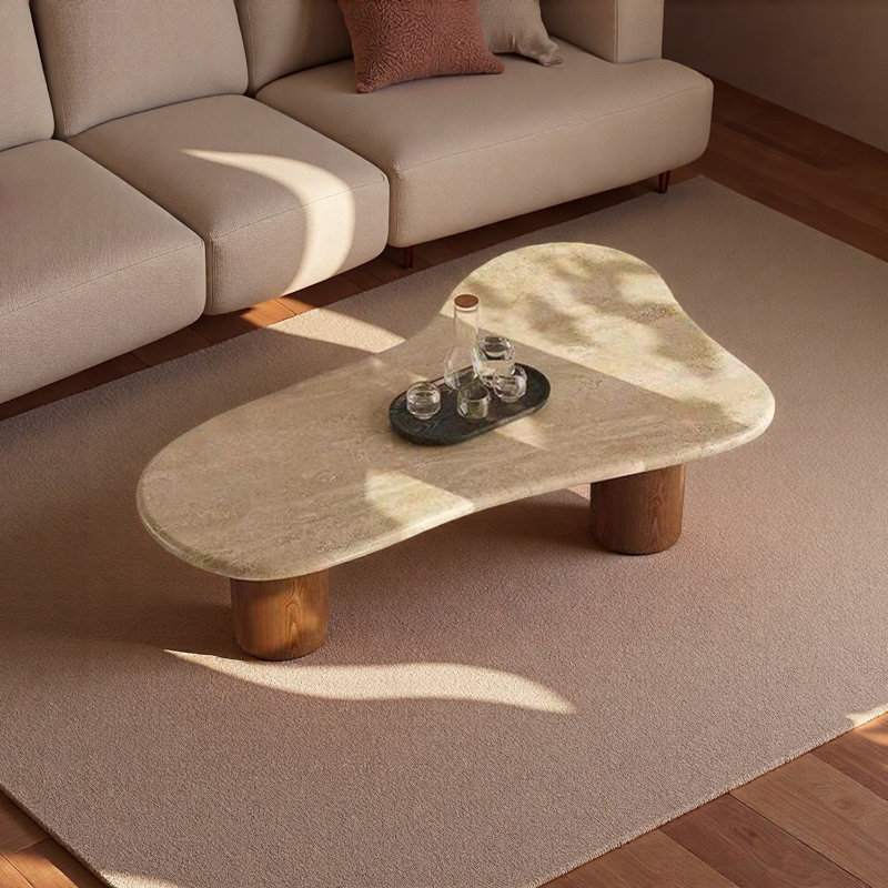 Table basse Mid-Century en bois massif, Brun, Beige