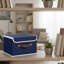 Large Blue Home Storage Box, Lidded & Collapsible, PU Handle PP Board Linen Material Storage-1275631650-1275631640