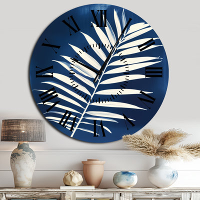 Palmier en bleu prussien - horloge murale botanique en métal