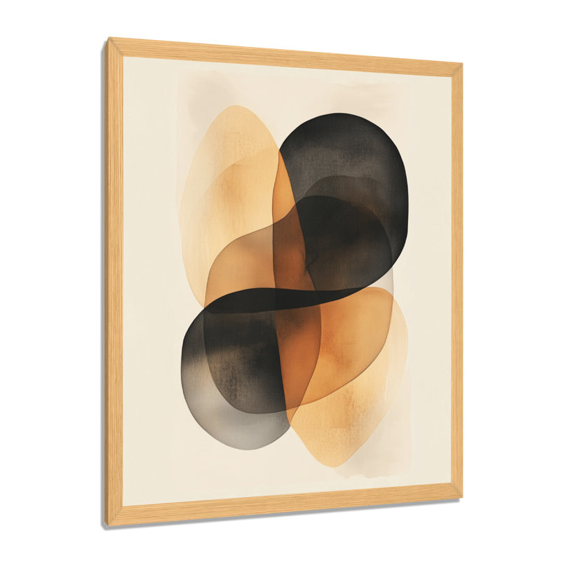 Courbes minimalistes orange, noir et brun II - Formes abstraites - Tableau encadré, H 32 po x l 16 po, Natural Picture Framed