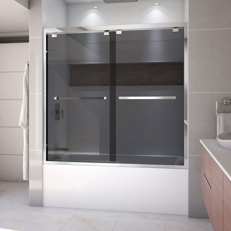 Porte de baignoire coulissante semi-sans cadre H 56 po x l 58 po DreamLine Encore, Chrome