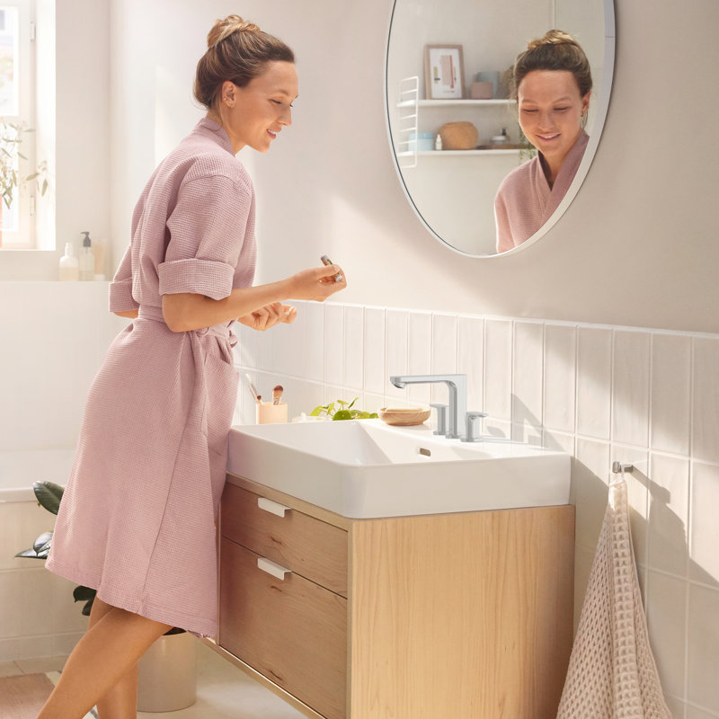 Robinet de salle de bain à large entraxe avec drain Rebris S, Chrome