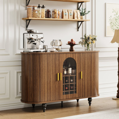 Bar Cabinet with Sliding Glass Doors, Mid-Century Buffet with Wine Rack & Stemware Holder, Storage for Living Room Kitchen