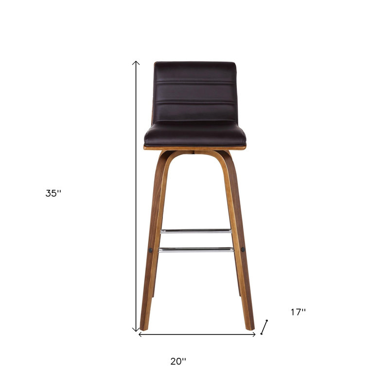 26” Faux Leather Wooden Swivel Bar Stool, Black/Brown