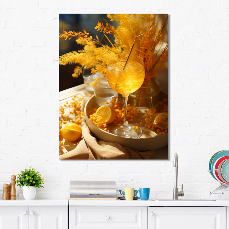 Cocktail jaune ensoleillé paille tequila II - Art mural cocktails, H 32 po x l 24 po x P 1 po