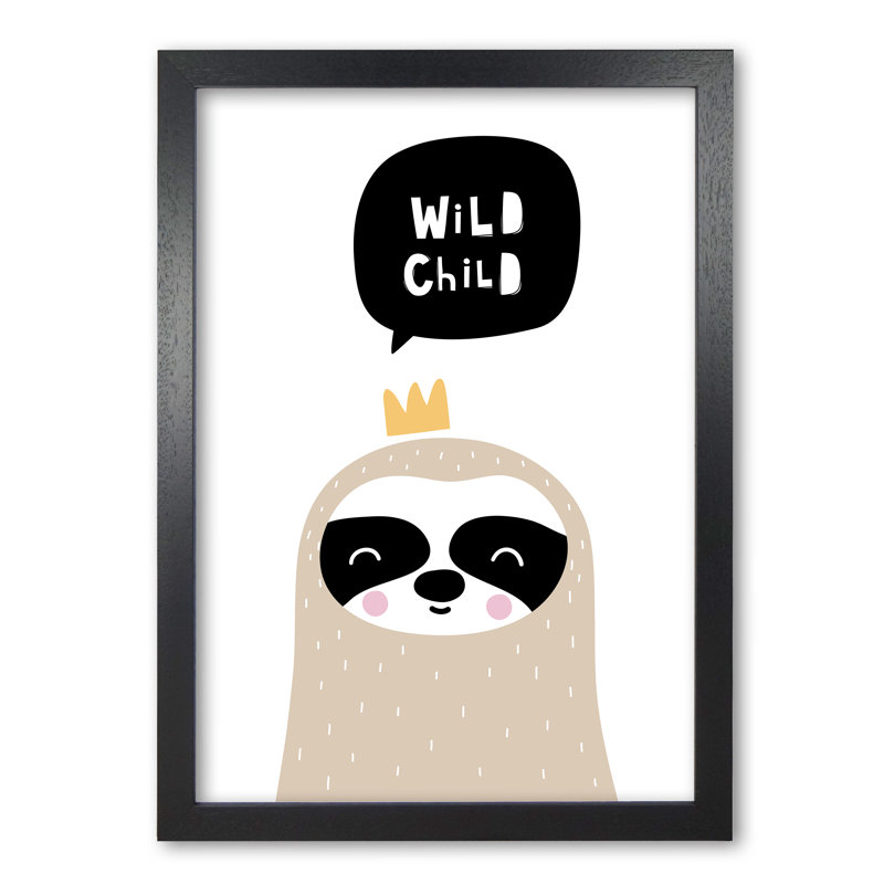 Wild Child Sloth - Print, 85 cm H x 60 cm W x 5 cm D, Black Grain Frame