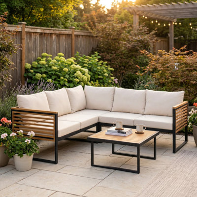 Ensemble de 4 canapés modulaires d'extérieur 4 pièces, ensemble de conversation en L pour patio avec table basse pour la cour et le porche