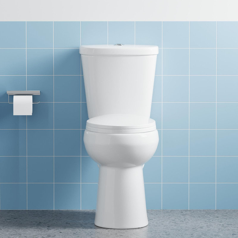 Toilette deux pièces, ronde 19 po de hauteur ADA, double chasse, siège à fermeture en douceur, 12 po brut, blanc